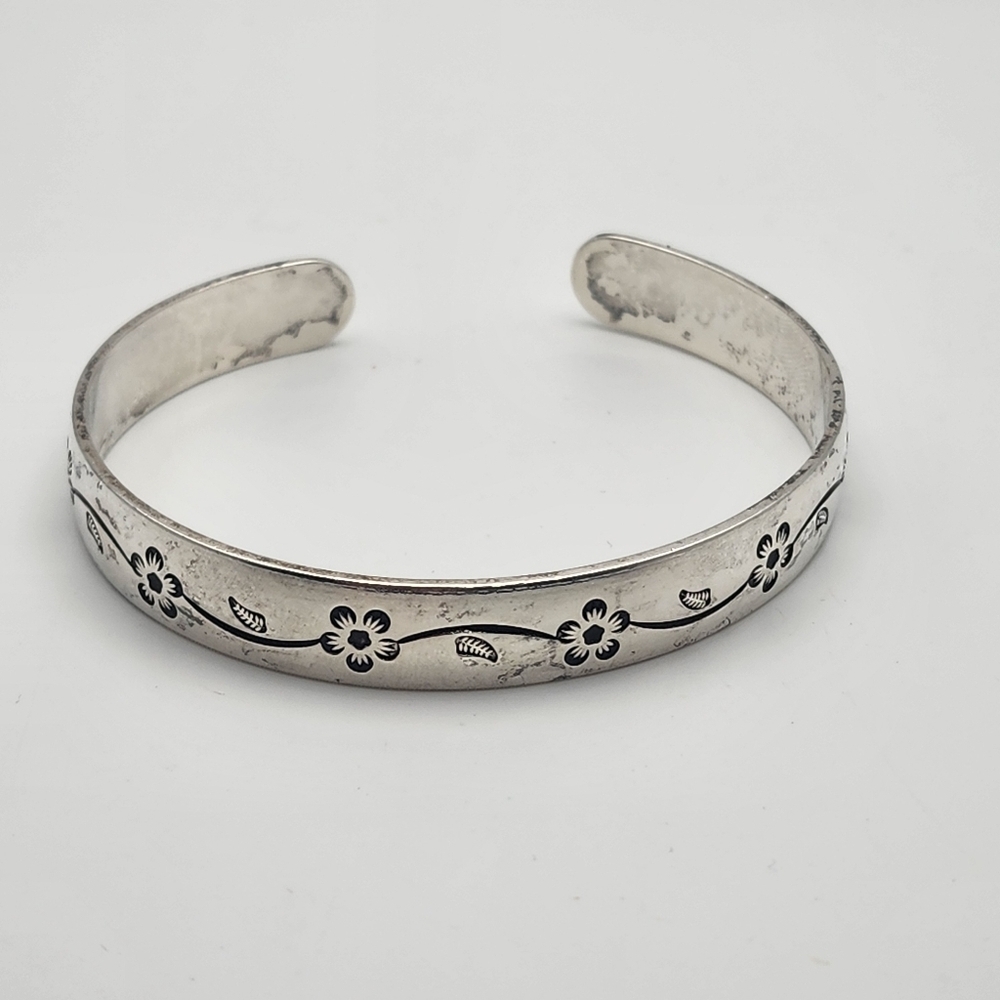 Fine Silver Floral Cuff Bracelet